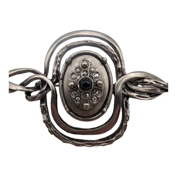 Handcrafted Twisted Metal Brooch With Ornate Centerpiece Silver Tone Statement - Picture 6 of 9